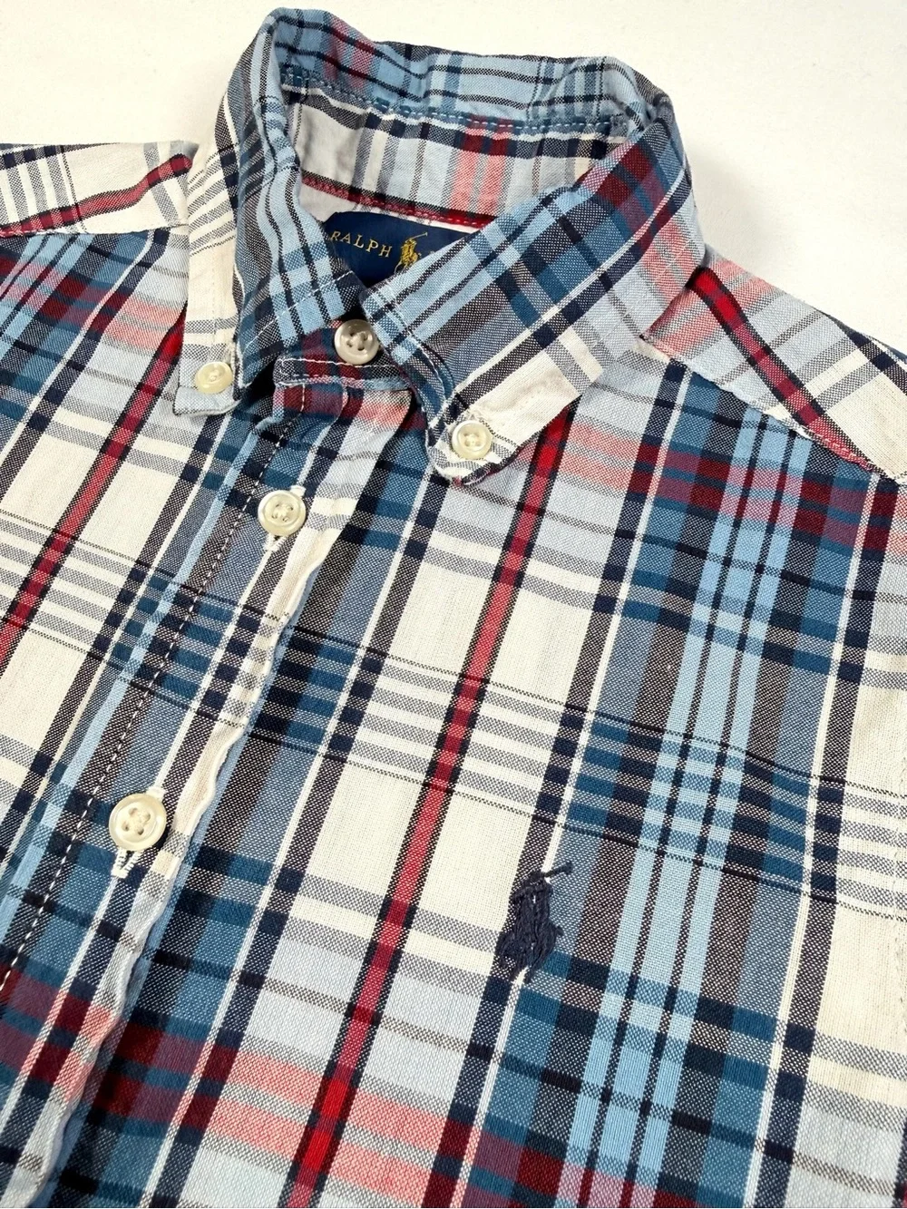 RALPH LAUREN Toddler Boys' Tartan Plaid 100% Cotton Casual Button Down Size 4/4T